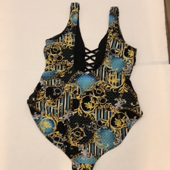 Coral Tropics by Apollo Swimwear One Piece Swimsuit Plus SZ 1X Black Blue - Picture 4 of 7